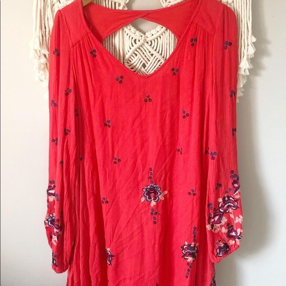 Free People Floral Embroidered Tunic Dress